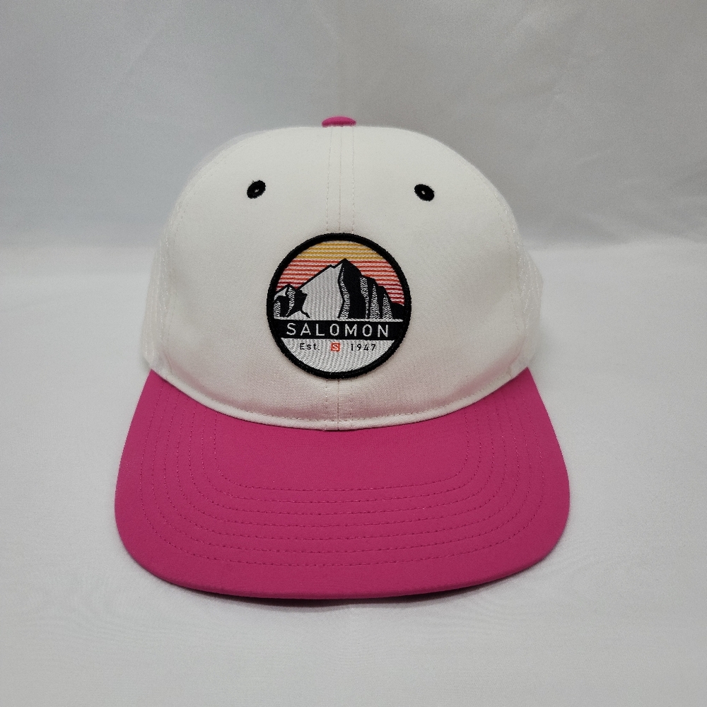 Salomon 2021 Trucker Flat Cap Unisex Hat Snapback Pink White Mesh One Size